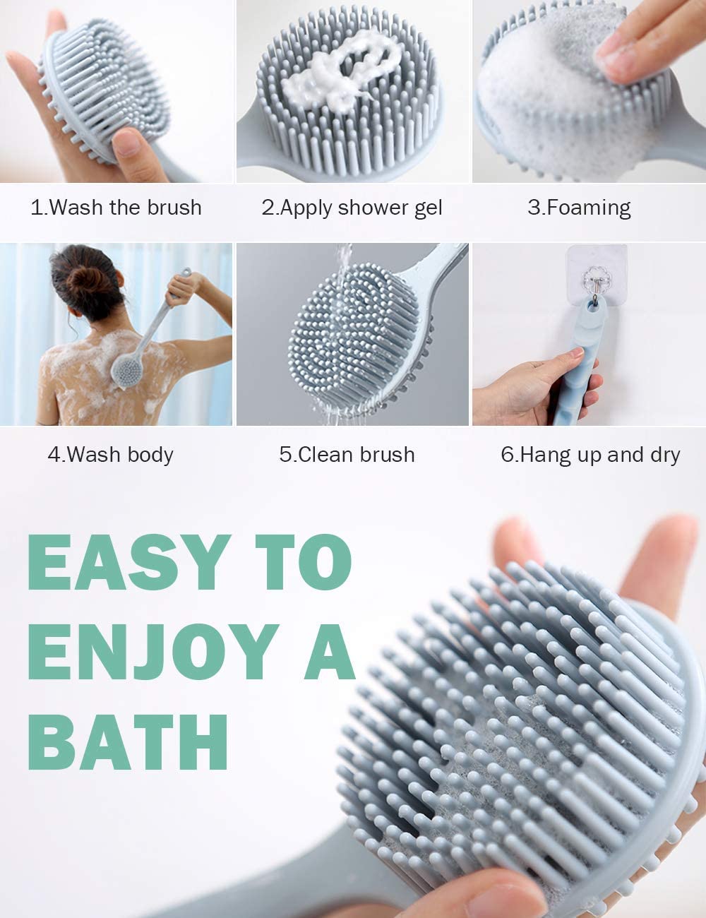 Silicone Back Scrubber Brush with Long Handle (1 Pc)