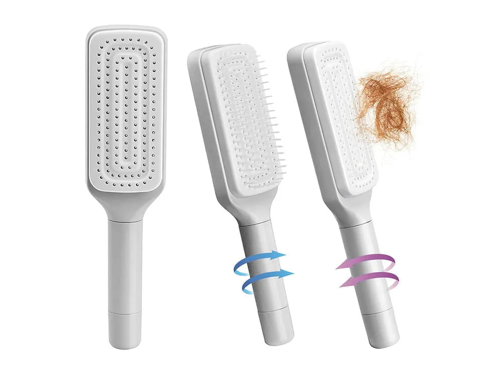 Antistatic self-cleaning hair detangling brush